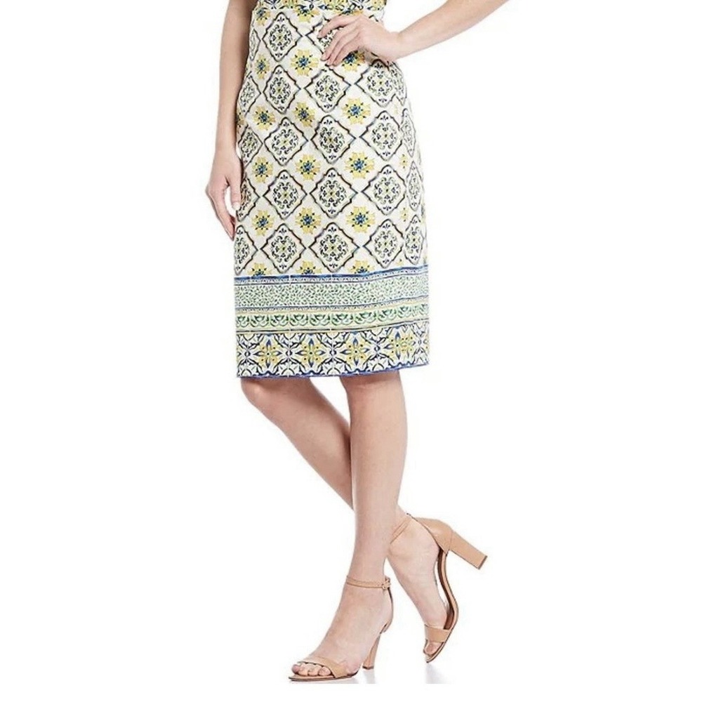 Antonio‎ Melani Citrus Grove Cotton Skirt Sicilian Mediterranean Print Pencil 8